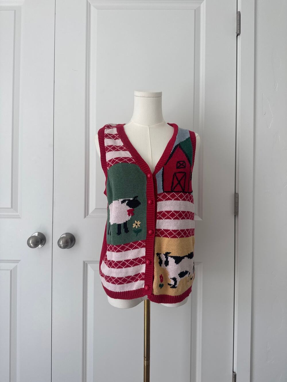 Vintage New Look Knit Sweater Whimsical Kidcore Farm Animals Vest Teacher